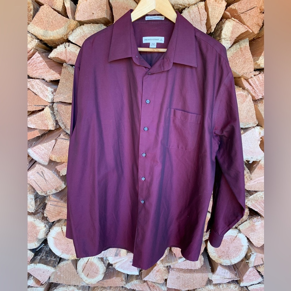 Men's 18 XXL Burgundy Button Up Long Sleeve Dress Shirt Business Career Work‎